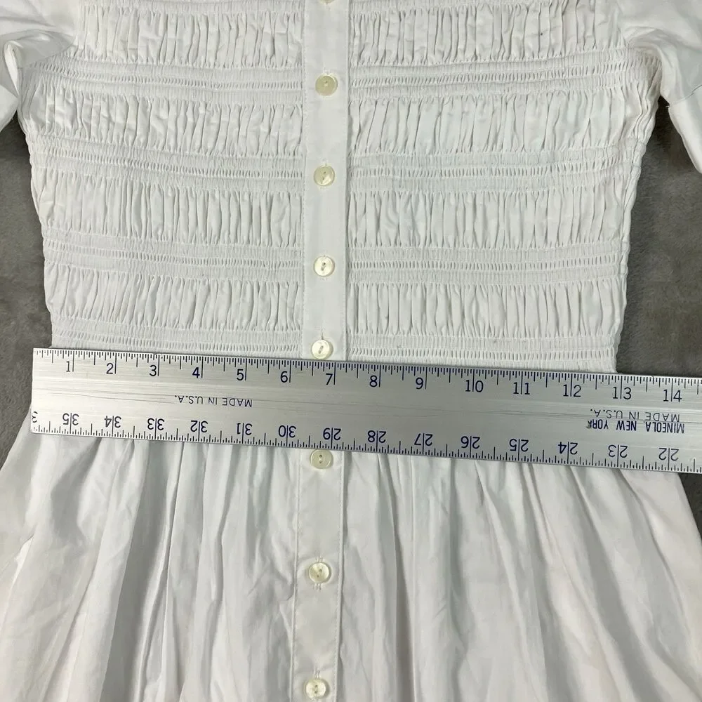 J Crew Petite Elsie Shirt Dress Womens SP White Cotton Poplin Smocked Button Up